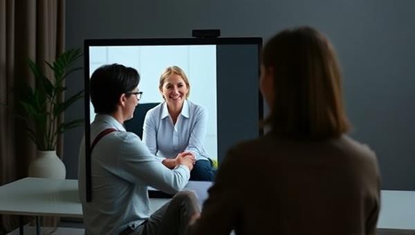 A virtual therapy session with a licensed counselor providing support and guidance to a client through a secure online platform, symbolizing the confidential and empathetic mental health services offered by MindMend to individuals seeking emotional wellness.