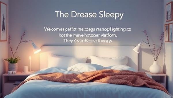 A calming digital artwork featuring a tranquil bedroom setting with elements like soft lighting, cozy blankets, and a peaceful atmosphere conducive to restful sleep, reflecting the essence of relaxation and rejuvenation offered by the DreamEase Therapy platform.