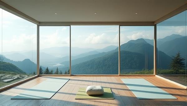 An ethereal online retreat setting with soothing visuals of nature, virtual yoga mats, and serene meditation spaces, inviting participants to embark on a transformative journey of self-care and inner peace within the virtual sanctuary of Serenity Haven Retreats.