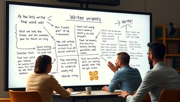 An inspiring visual of a virtual writing collaboration session with writers brainstorming ideas on a digital whiteboard, sharing writing prompts, and discussing plot twists, creating a dynamic and collaborative writing environment for creative content creation.