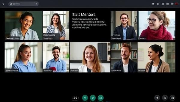 An online platform interface showcasing mentors and mentees engaging in virtual discussions, project collaborations, and knowledge-sharing sessions, fostering a supportive and inspirational STEM mentorship community.