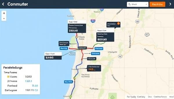 An interactive map interface displaying various commuter routes with detailed time and cost breakdowns, showcasing the user-friendly and personalized features of the CommuteCraft platform.