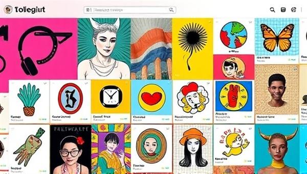 A vibrant and colorful social media platform interface showcasing diverse artwork, design projects, and creative collaborations, with interactive features for users to engage and connect within the artistic community.