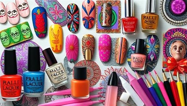 An artistic image showcasing a collection of vibrant and intricate nail art designs, nail polish bottles, and nail art tools, inspiring creativity and showcasing the diverse possibilities of nail art through virtual tutorials.