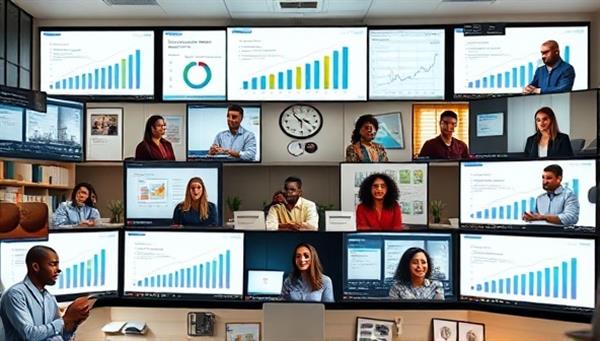 An engaging virtual workshop setting with diverse participants interacting in a digital classroom environment, with financial charts and educational materials displayed on screens, creating a collaborative and educational atmosphere for financial wellness learning.