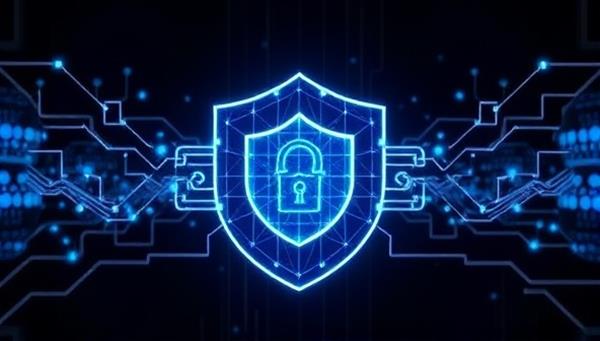 An artistic representation of interconnected blockchain blocks forming a shield-like structure, symbolizing the secure and transparent nature of SmartCover