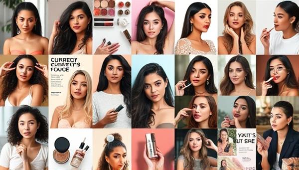 A visually dynamic collage showcasing diverse beauty influencers and content creators from the ambassador network, each creating unique beauty content, showcasing different beauty products, and engaging with their audience across various social media platforms, capturing the essence of collaboration and community in the beauty industry.