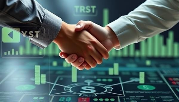 An engaging visual of two individuals shaking hands over a digital platform interface, with virtual money symbols floating around, symbolizing trust, transparency, and collaboration in peer-to-peer lending.