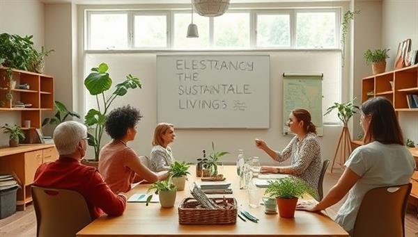 An eco-friendly virtual classroom setting with users participating in a sustainable living workshop, discussing green living tips, sharing DIY upcycling projects, and exploring renewable energy solutions, creating a collaborative and inspiring space for environmental learning and action.