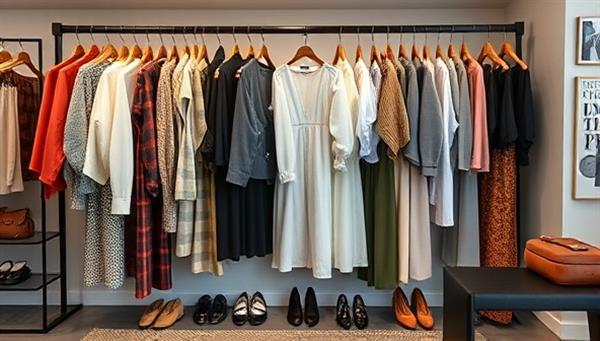 A chic and stylish virtual styling session setting with a wardrobe rack filled with trendy clothing pieces, accessories, and style inspiration boards, reflecting a sophisticated and personalized approach to virtual fashion consultations.