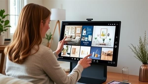 An interior designer virtually guiding a client through a home styling consultation, showcasing digital mood boards, color swatches, and furniture recommendations on a shared screen, capturing the collaborative and creative process of virtual home styling consultations.
