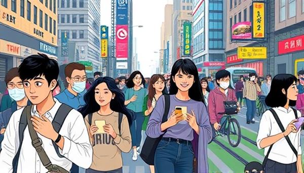 A vibrant cityscape with diverse individuals utilizing different modes of transportation seamlessly through the CityMove Pass app, showcasing the convenience and efficiency of the urban mobility subscription service in a bustling urban environment.