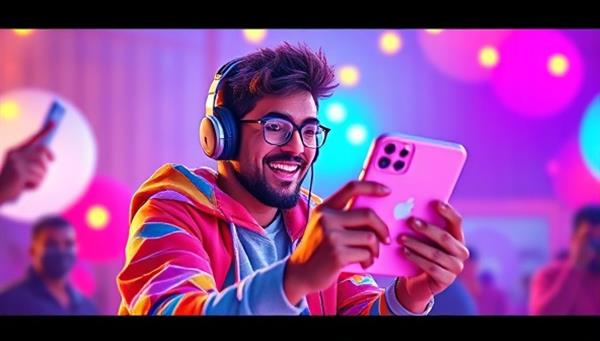 An artistic rendering of a virtual influencer character interacting with a real-world product in a vibrant and engaging social media post, capturing the essence of digital influence and creativity.