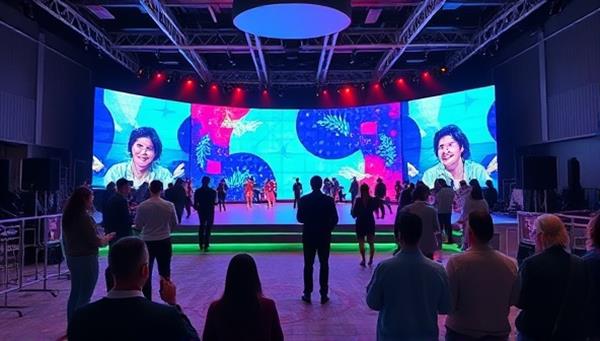 An immersive virtual event setup featuring a digital stage, interactive elements, and engaged participants interacting virtually, creating a vibrant and dynamic event atmosphere that captures the essence of virtual experiences.