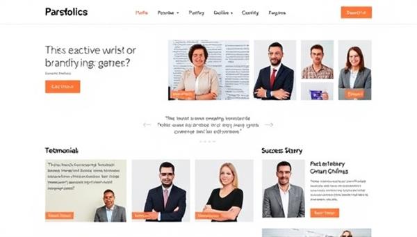 A sleek and professional digital portfolio showcasing diverse personal branding examples, testimonials, and success stories, highlighting the consultancy