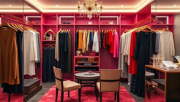 A chic virtual dressing room setup with stylish outfits, accessories, and digital fashion lookbooks, where clients receive personalized style recommendations, outfit suggestions, and fashion advice from expert stylists, creating a glamorous and interactive fashion styling experience in the online world.