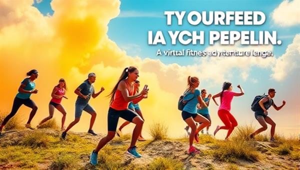 An exhilarating image of a virtual fitness adventure challenge featuring a diverse group of participants engaging in dynamic workouts, overcoming obstacles, and earning rewards in a vibrant and immersive virtual fitness world, inspiring viewers to embark on a fun and motivating fitness journey from anywhere.