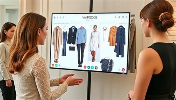 An elegant personal stylist conducting a virtual wardrobe consultation with a client, showcasing a digital mood board with outfit suggestions, color palettes, and accessory pairings, creating a stylish and interactive styling experience.