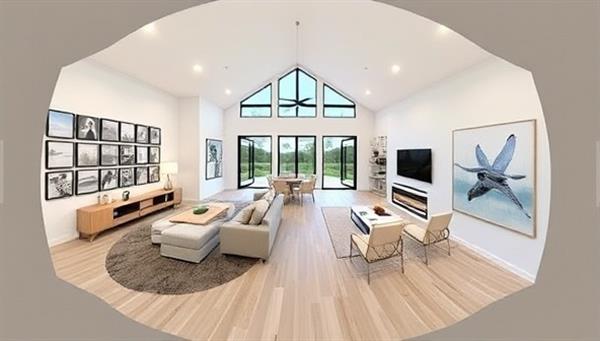 A virtual tour of a modern home with interactive 3D elements, floor plans, and high-definition images, offering a seamless and immersive viewing experience for potential buyers, highlighting the innovative approach of 360View Homes.