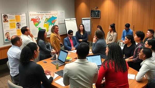 A diverse group of professionals engaged in a workshop setting, with interactive discussions, visual aids, and collaborative activities focused on diversity and inclusion, illustrating a dynamic and inclusive learning environment.