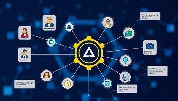 A blockchain network diagram with interconnected nodes representing affiliate marketers, businesses, and transactions, highlighting the transparency and security features of the platform.