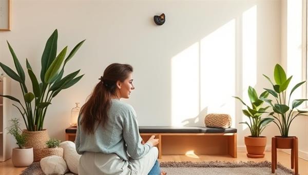 An online therapy session setting with a therapist engaging with a client in a supportive and confidential environment, surrounded by calming elements like plants, soft lighting, and mindfulness resources, promoting mental well-being and healing.