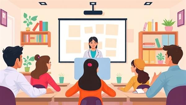 A vibrant illustration of a virtual classroom environment with diverse students and an engaging teacher conducting an interactive online lesson, showcasing the dynamic and inclusive nature of remote learning and educational consulting for schools.