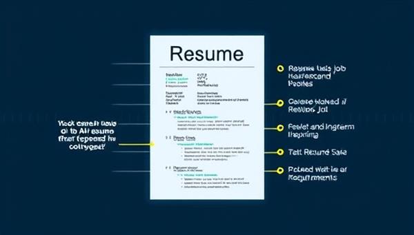 An animated graphic showing a resume being scanned and optimized by AI algorithms, with visual indicators highlighting areas of improvement and alignment with job requirements, symbolizing the tool