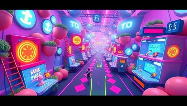 An imaginative depiction of a virtual world filled with fitness-themed obstacles, workout stations, and gamified challenges where players navigate through a colorful and dynamic environment, blending gaming elements with physical activity to inspire movement and motivation.