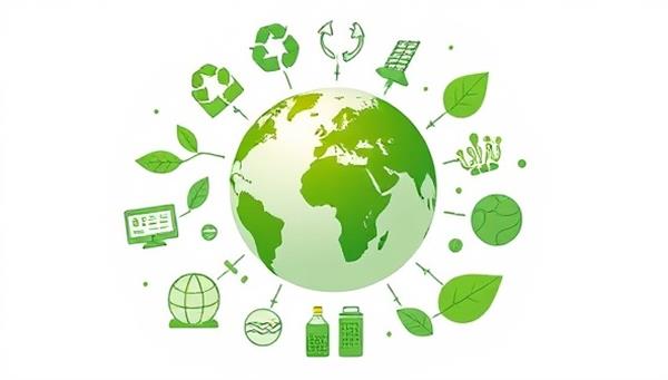 An illustration of a green globe surrounded by various sustainable icons like recycling symbols, solar panels, and green leaves, symbolizing eco-friendly consulting and global impact.