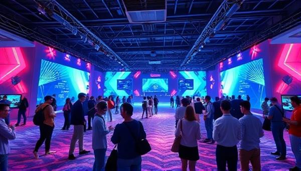 An illustration of a virtual event space with avatars of attendees interacting in a visually stunning digital environment, highlighting the concept of immersive virtual experiences.