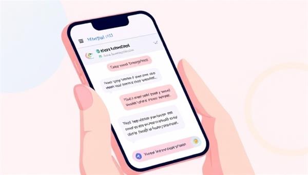 An illustration of a user interacting with the MindPal AI chatbot on a smartphone screen, sharing personal thoughts and receiving supportive responses, with calming visuals and mental health resources displayed in the chat interface, creating a safe and empathetic virtual space for emotional well-being.