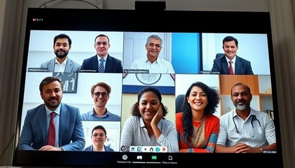 A virtual meeting scene with government officials engaging with diverse citizens through a digital platform, emphasizing inclusivity and collaboration.