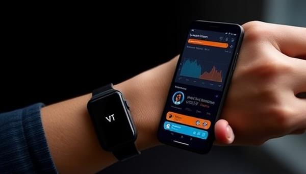 An image of a person wearing a sleek wearable device on their wrist, with health data visualizations and alerts displayed on a smartphone screen, indicating early disease detection capabilities and proactive health monitoring offered by VitaScan Wearables.