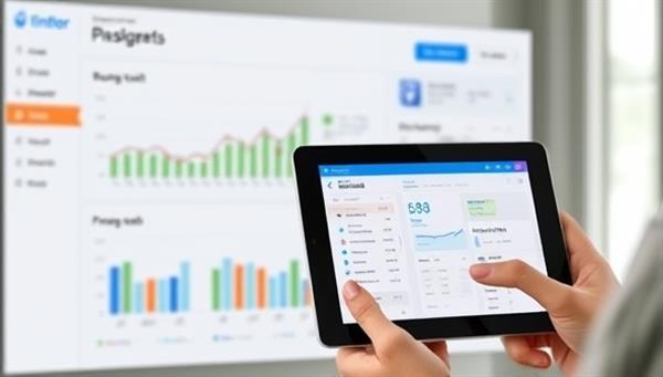 A digital finance dashboard displaying budget tracking, investment portfolios, and financial goals, with a financial coach providing guidance and insights on a tablet screen, representing the tech-empowered and personalized approach of FinTech Mentor in financial coaching.