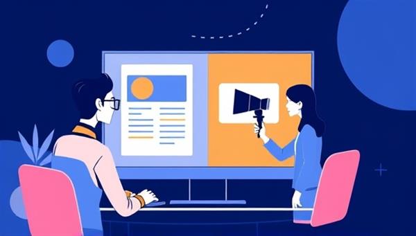 A split-screen digital illustration showing a company representative recording a video job description on one side and a candidate preparing a video application on the other side, capturing the essence of VideoMatch as a dynamic and modern recruitment platform.