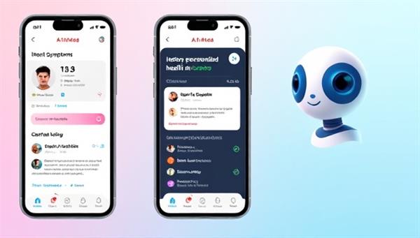 An engaging mobile app interface showcasing a user inputting symptoms and receiving instant personalized health recommendations, with a friendly AI avatar guiding the user through the process, creating a seamless and informative user experience.