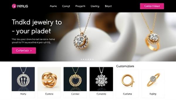 A sleek and modern website interface showcasing various 3D jewelry designs with interactive customization options, highlighting the unique and personalized nature of the products.