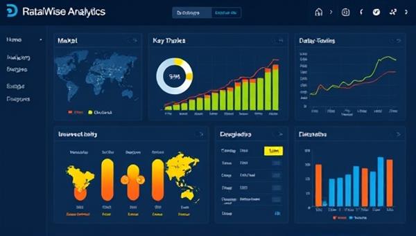 An interactive real estate analytics dashboard displaying key market trends, demographic data, and investment opportunities, illustrating the data-driven approach and strategic insights provided by DataWise Estates in real estate consultancy.