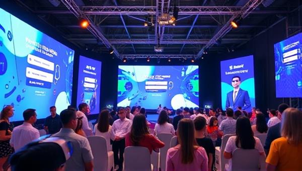 A dynamic virtual event setup with virtual reality headsets, digital event banners, and a diverse group of avatars interacting in a virtual environment, illustrating the innovative and immersive nature of virtual events.