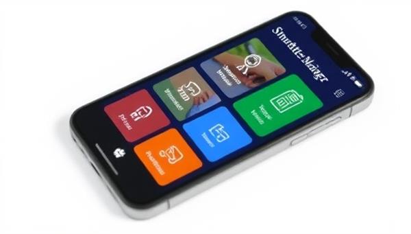 A smartphone displaying the SmartEstate Manager app interface with colorful icons for rent collection, maintenance requests, and tenant communication, showcasing the user-friendly and efficient features of the property management app.