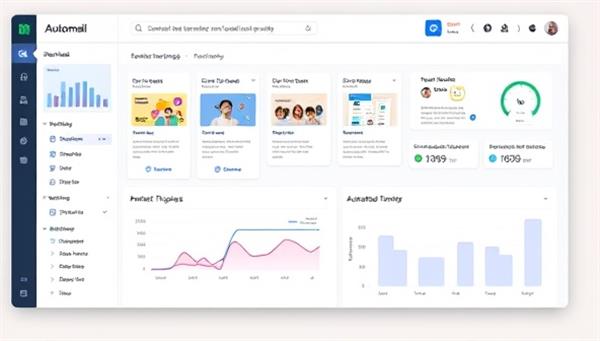 An email campaign dashboard featuring personalized email templates, automated workflows, and performance metrics displayed in real-time graphs, showcasing the efficiency and sophistication of AutomailAI