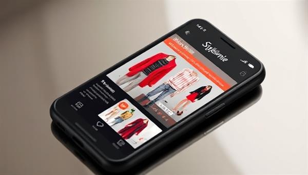 An elegant smartphone screen displaying a user interface of the StyleGenie app, with personalized outfit recommendations, color palettes, and style inspirations, creating a visually appealing and user-friendly experience.