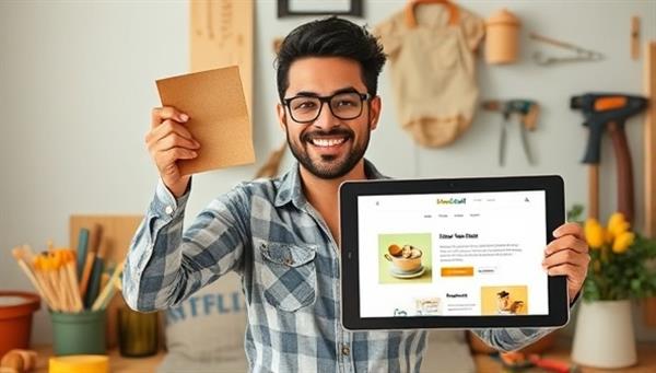 An inviting visual of a DIY enthusiast showcasing a completed home improvement project, surrounded by tools, materials, and a digital tablet displaying the HomeCraft DIY platform, inspiring users to explore creative DIY possibilities at home.