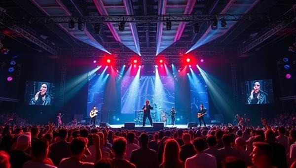 An electrifying virtual concert scene with a digital stage, animated light effects, and virtual audience members from around the world enjoying a live music performance by a renowned artist, creating a dynamic and immersive music experience in a virtual space for music lovers and concert-goers.