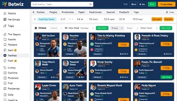 A dynamic marketplace interface displaying a variety of betting tips and predictions for upcoming sports events, with user ratings and feedback scores next to each tipster profile, showcasing the diverse offerings and expert insights available on the BetWiz Market platform.