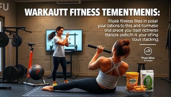 A motivational image of a virtual fitness trainer guiding a client through an intense workout session via video call, surrounded by fitness equipment, healthy snacks, and progress tracking tools, inspiring a sense of commitment and transformation in virtual fitness training.