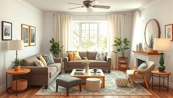 An artistic layout of a cozy living room transformed by a DIY HomeCraft Hub kit, showcasing before and after images of the decor upgrade with handmade elements, personalized touches, and a sense of accomplishment, portraying creativity and home improvement satisfaction through DIY projects.