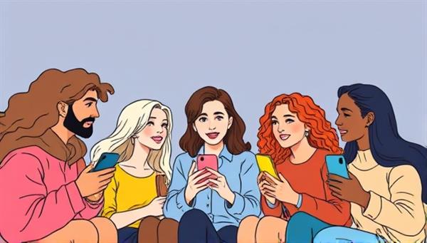 An engaging illustration of diverse micro-influencers interacting on a digital platform, sharing content and discussing potential brand collaborations, fostering a sense of community and collaboration in influencer marketing.