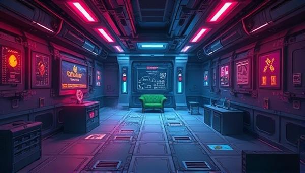 An imaginative digital illustration of a virtual reality escape room scenario, featuring intricate puzzles, mysterious clues, and a futuristic setting that entices players to embark on a thrilling adventure from their own homes.